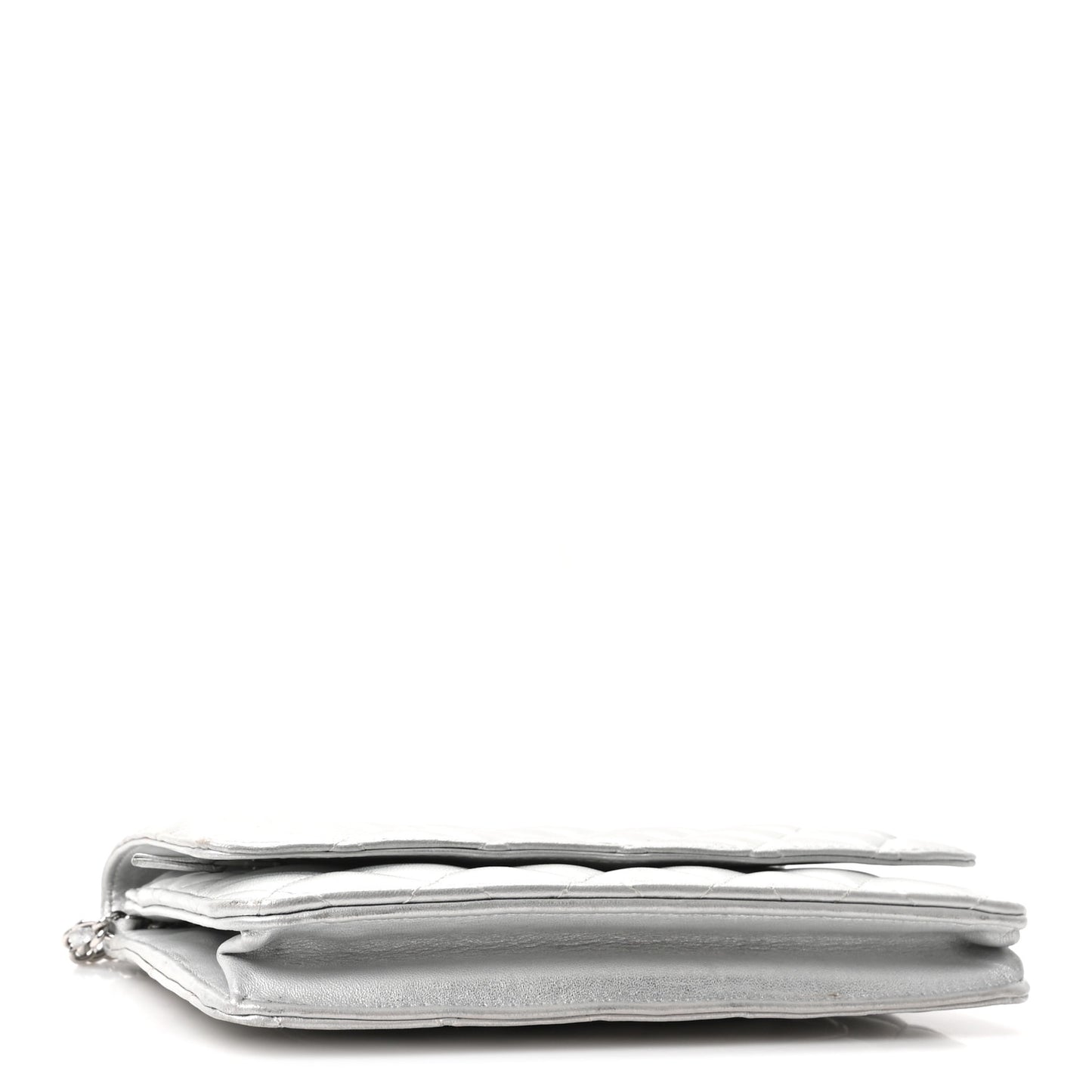 Metallic Lambskin Quilted Wallet On Chain WOC Silver