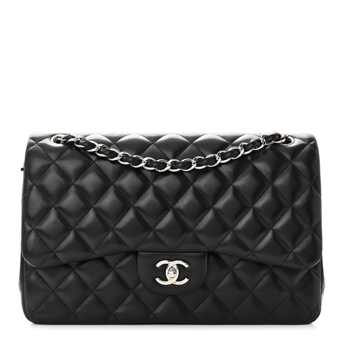 Lambskin Quilted Jumbo Double Flap Black