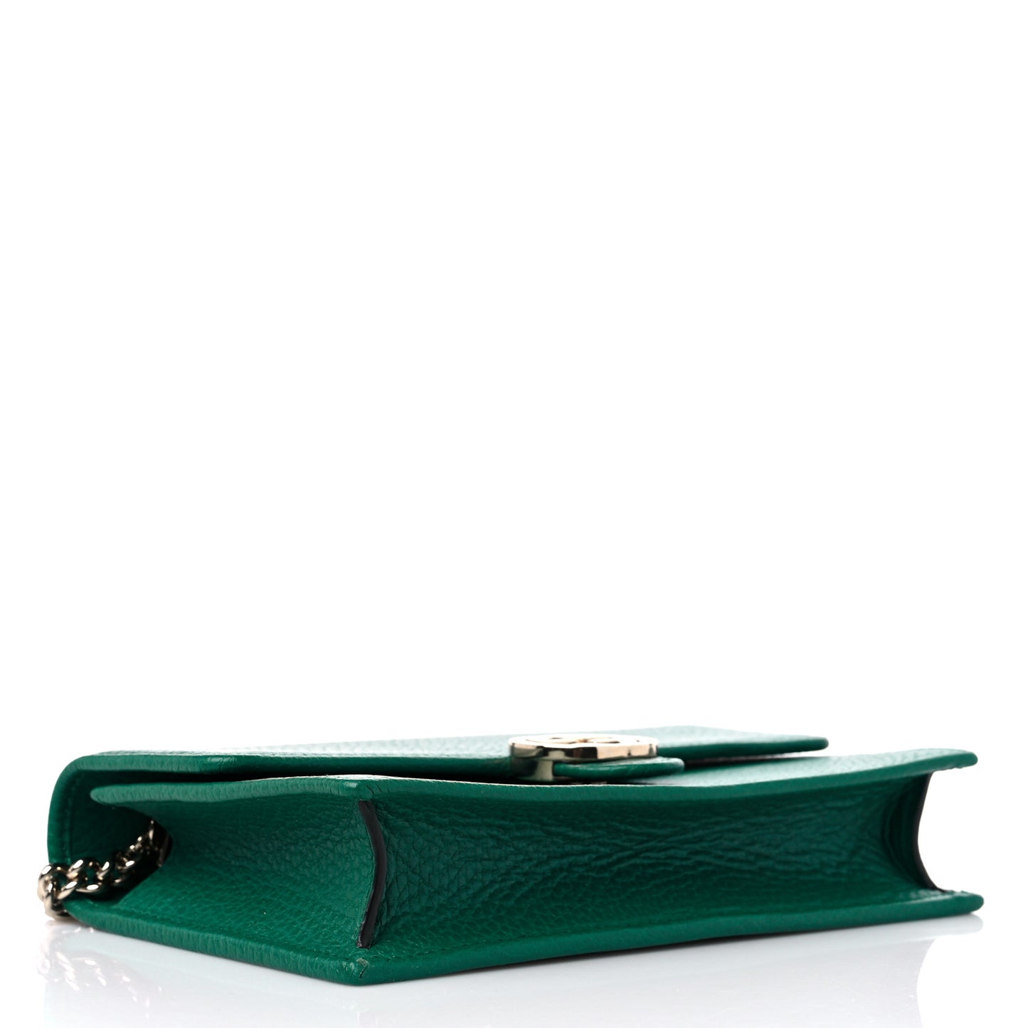 Dollar Calfskin Interlocking G Chain Wallet Emerald