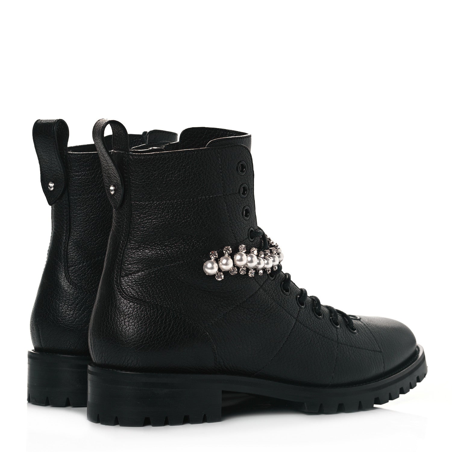 Jimmy Choo Grained Calfskin Crystal Embellished Cruz Combat Boots 39.5 Black 4 of 6