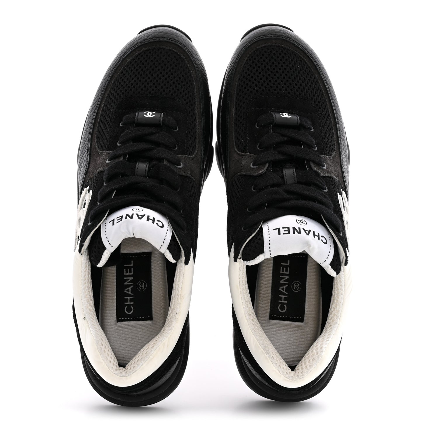 Mesh Suede Grained Calfskin Womens CC Sneakers 38.5 Black White