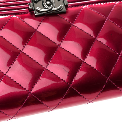Chanel Metallic Patent Calfskin Quilted Boy L-Gusset Zip Wallet Pink 10 of 11