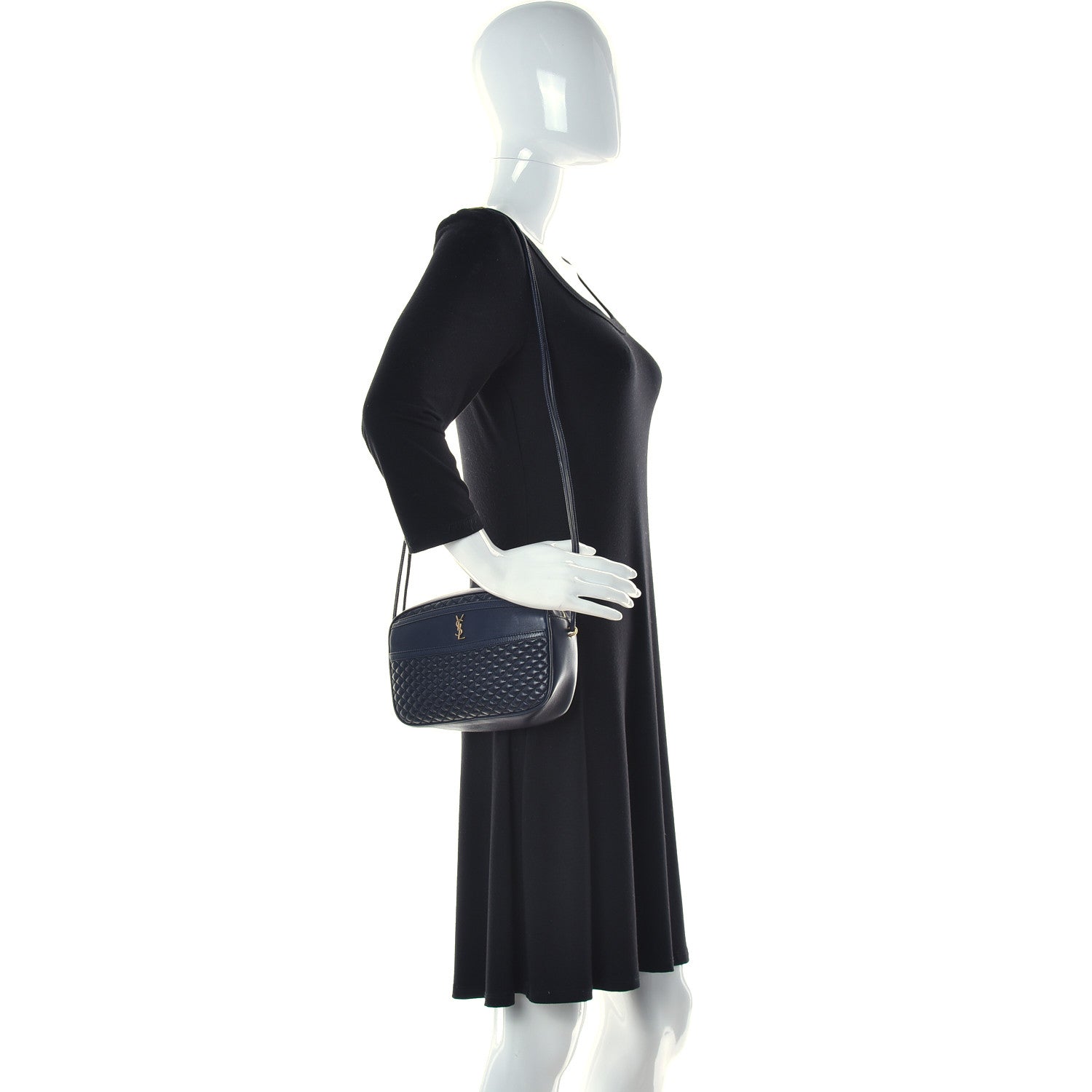 Saint Laurent Lambskin Quilted Victoire Camera Bag Deep Marine 2 of 10