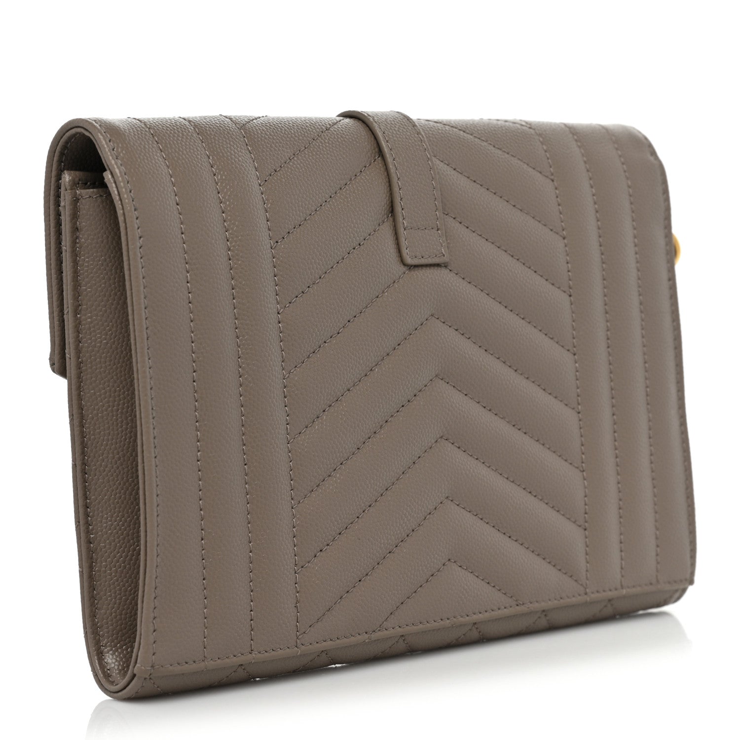 Saint Laurent Grain De Poudre Textured Mixed Matelasse Triquilt Monogram Clutch Dusty Grey 3 of 8