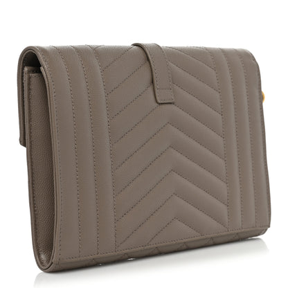 Saint Laurent Grain De Poudre Textured Mixed Matelasse Triquilt Monogram Clutch Dusty Grey 3 of 8