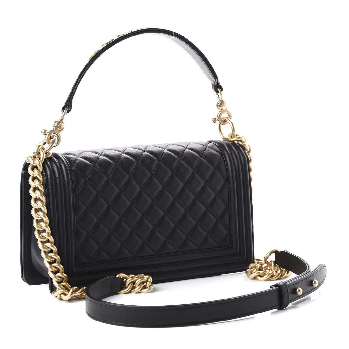 Calfskin Medium Boy Logo Top Handle Flap Black