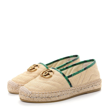 Gucci Straw Elaphe Matelasse GG Marmont Espadrilles 35.5 Natural New Shamarock 3 of 11