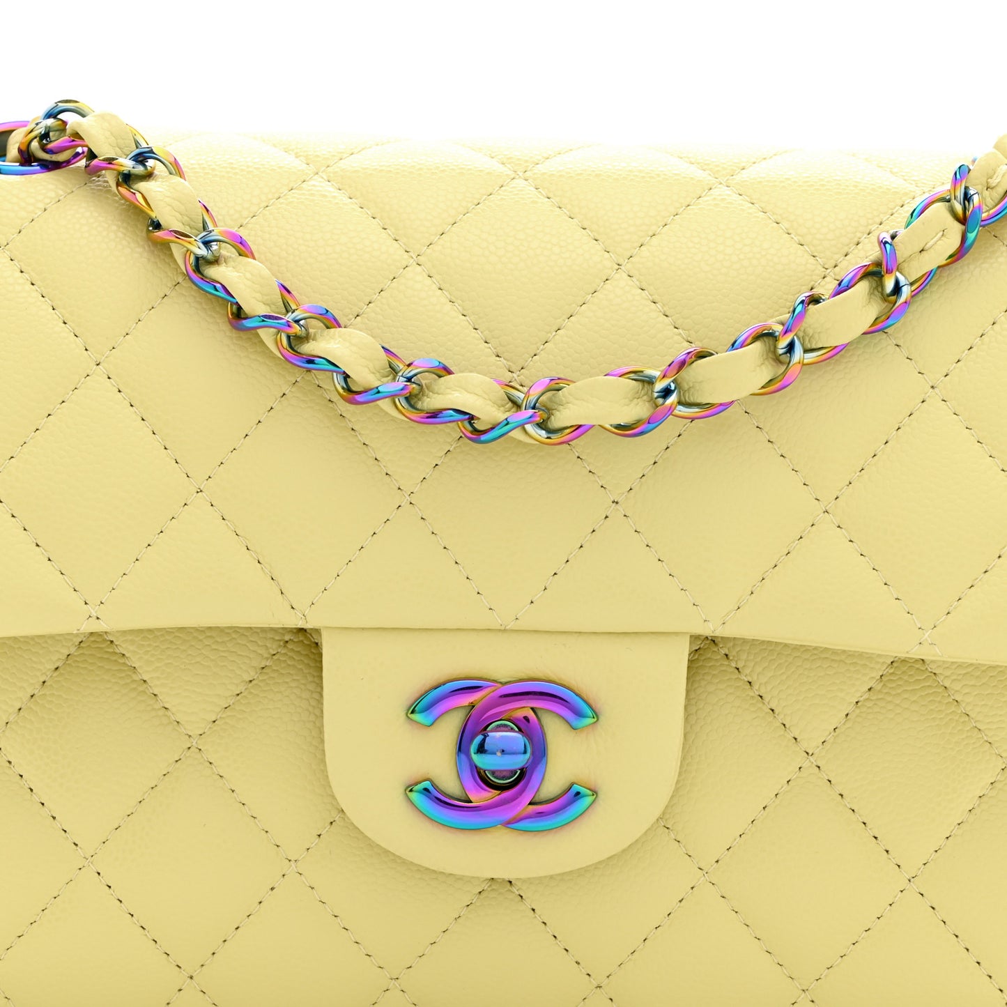 Caviar Quilted Rainbow CC Small Double Flap Green