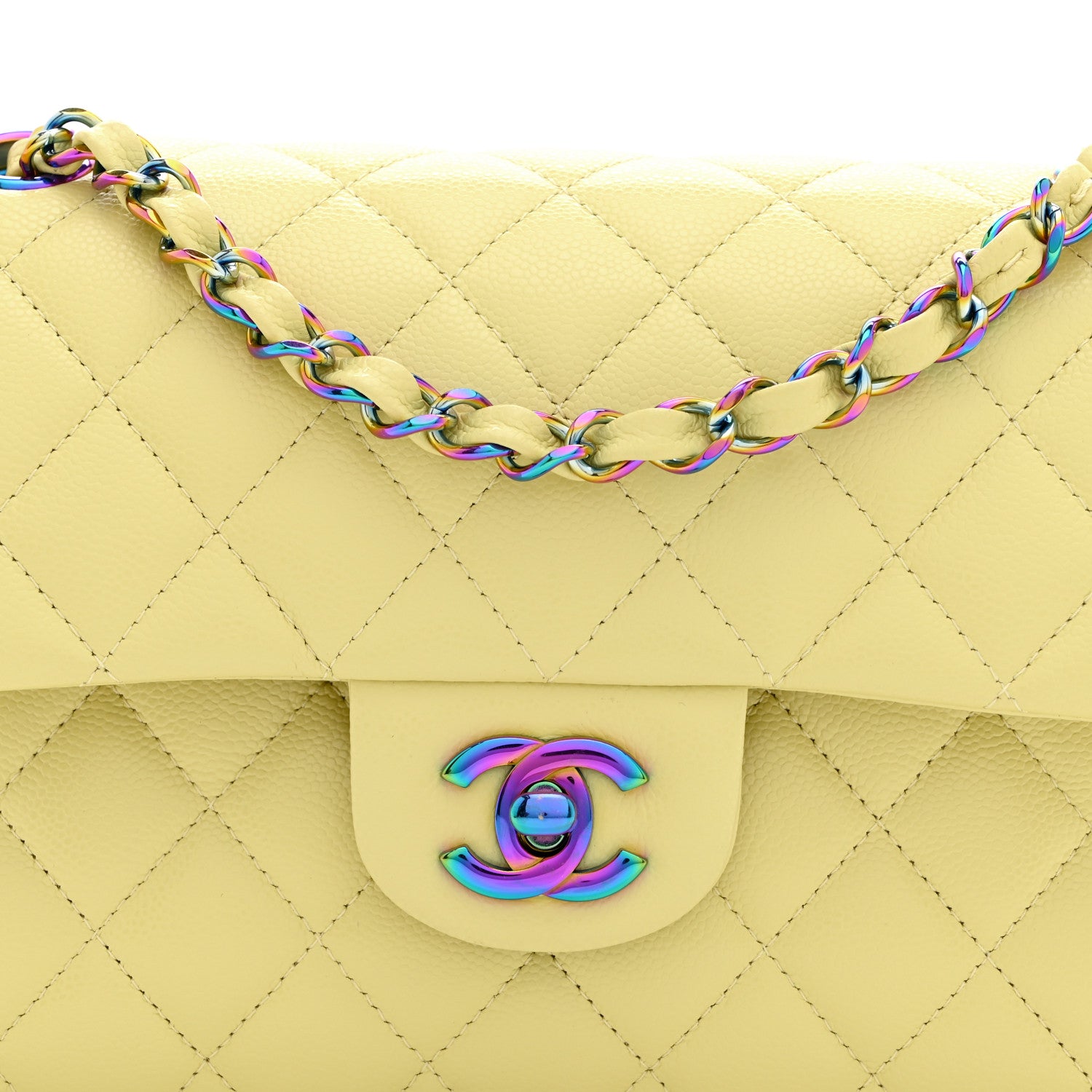 Chanel Caviar Quilted Rainbow CC Small Double Flap Green 8 of 10