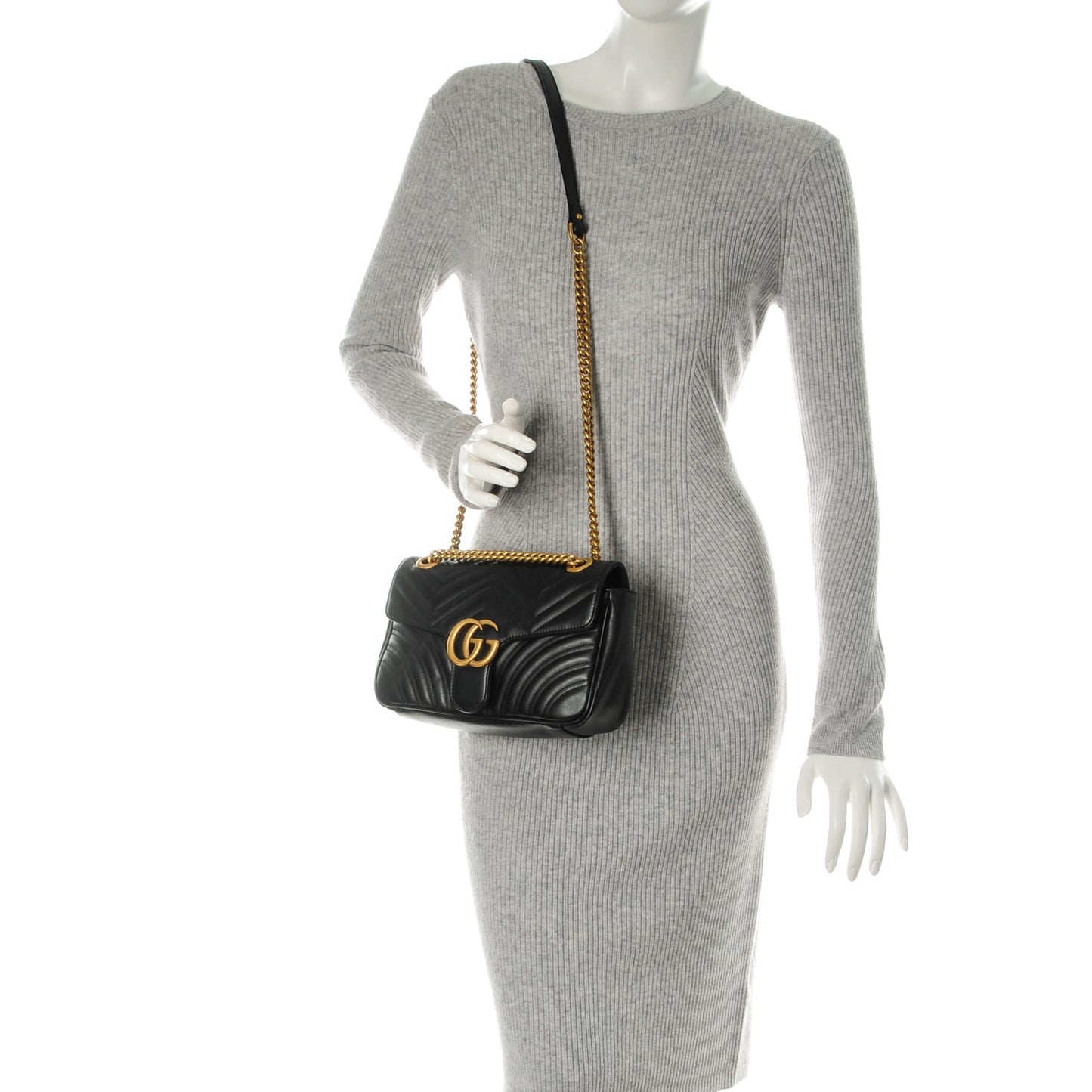 Calfskin Matelasse Small GG Marmont Shoulder Bag Black