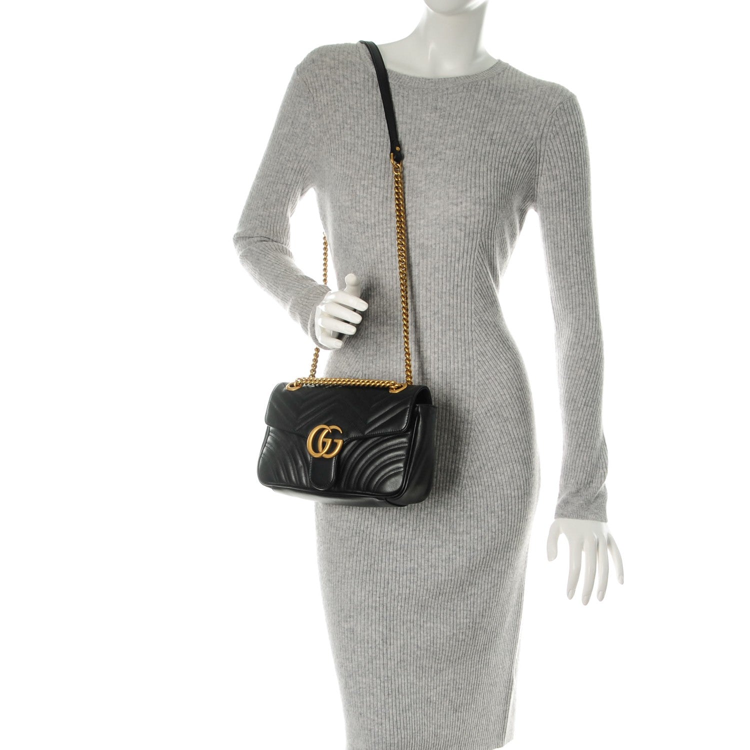 Gucci Calfskin Matelasse Small GG Marmont Shoulder Bag Black 2 of 7