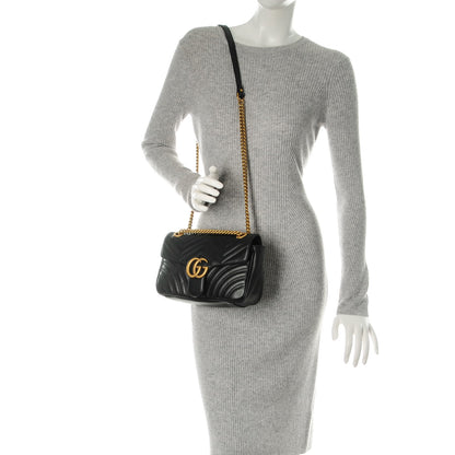 Gucci Calfskin Matelasse Small GG Marmont Shoulder Bag Black 2 of 7