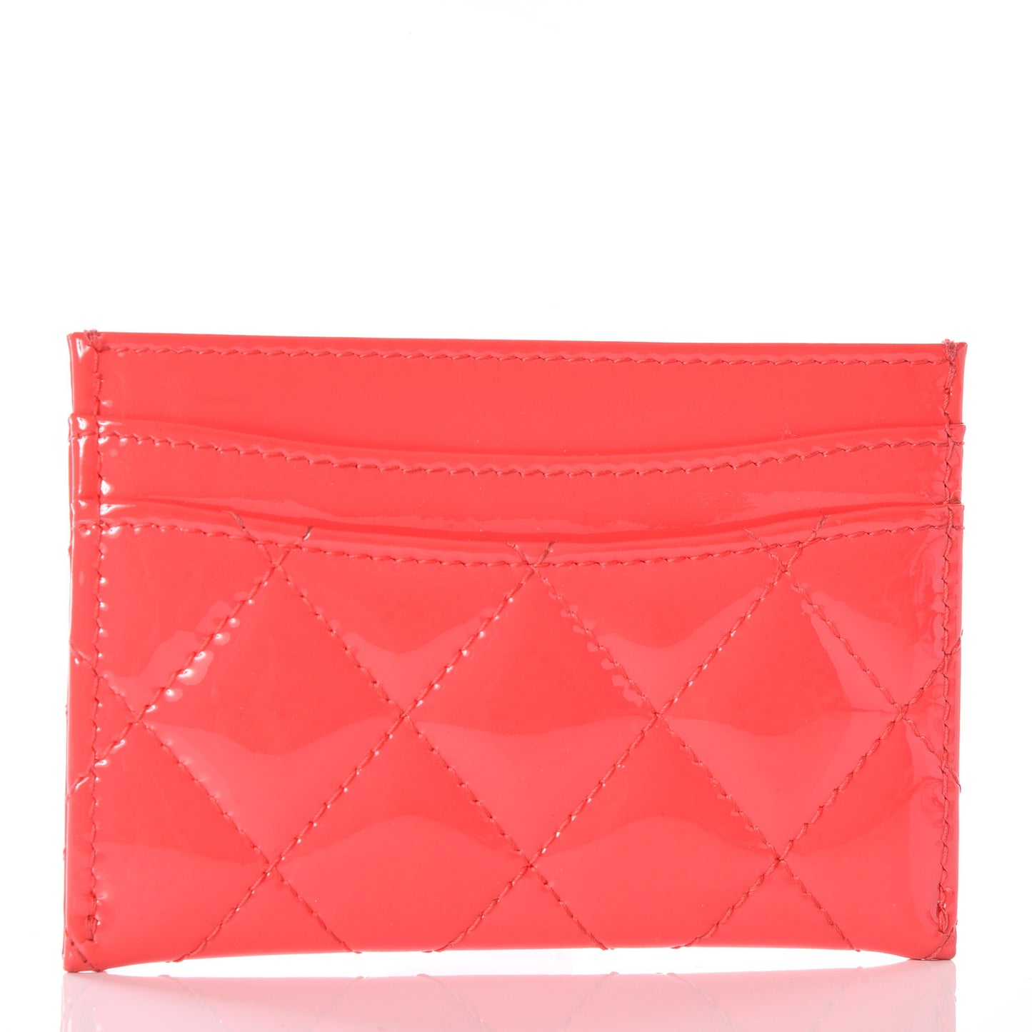 Patent Calfskin Quilted Card Holder Coral