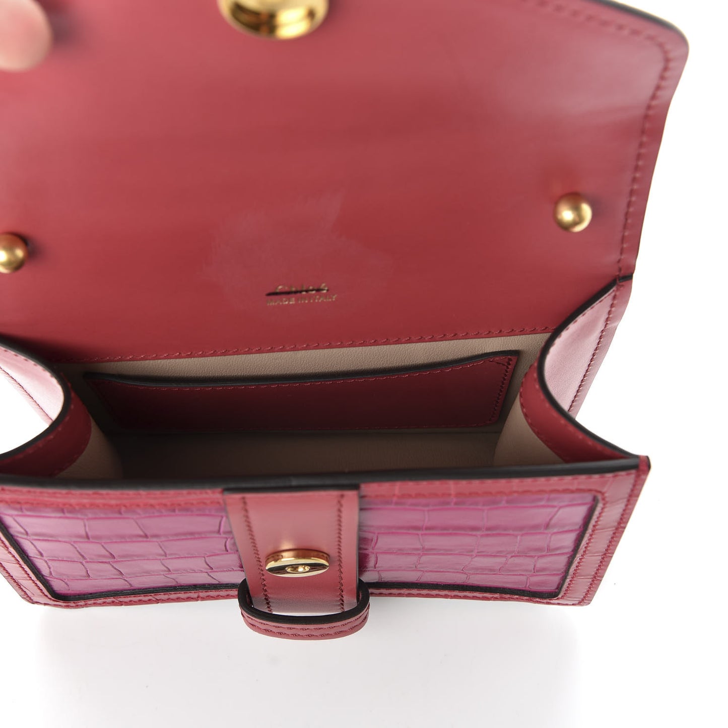 Calfskin Crocodile Embossed Mini Aby Chain Shoulder Bag Graphic Pink