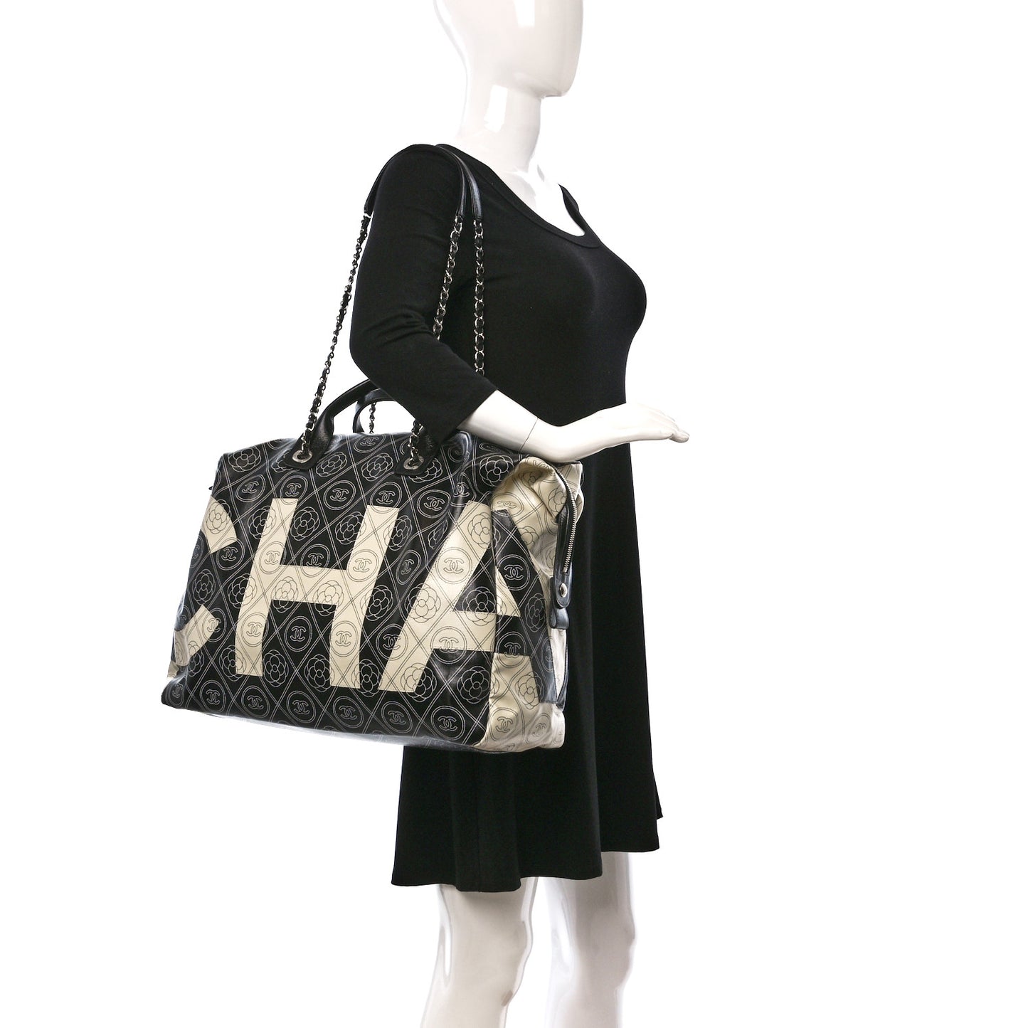 Coated Canvas Camellia Bowler Black Beige