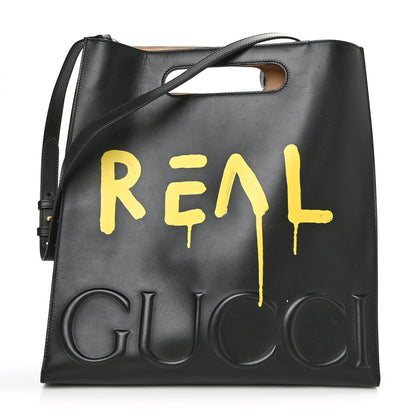 Gucci Calfskin GucciGhost Real Medium XL Tote Black Yellow 1 of 8