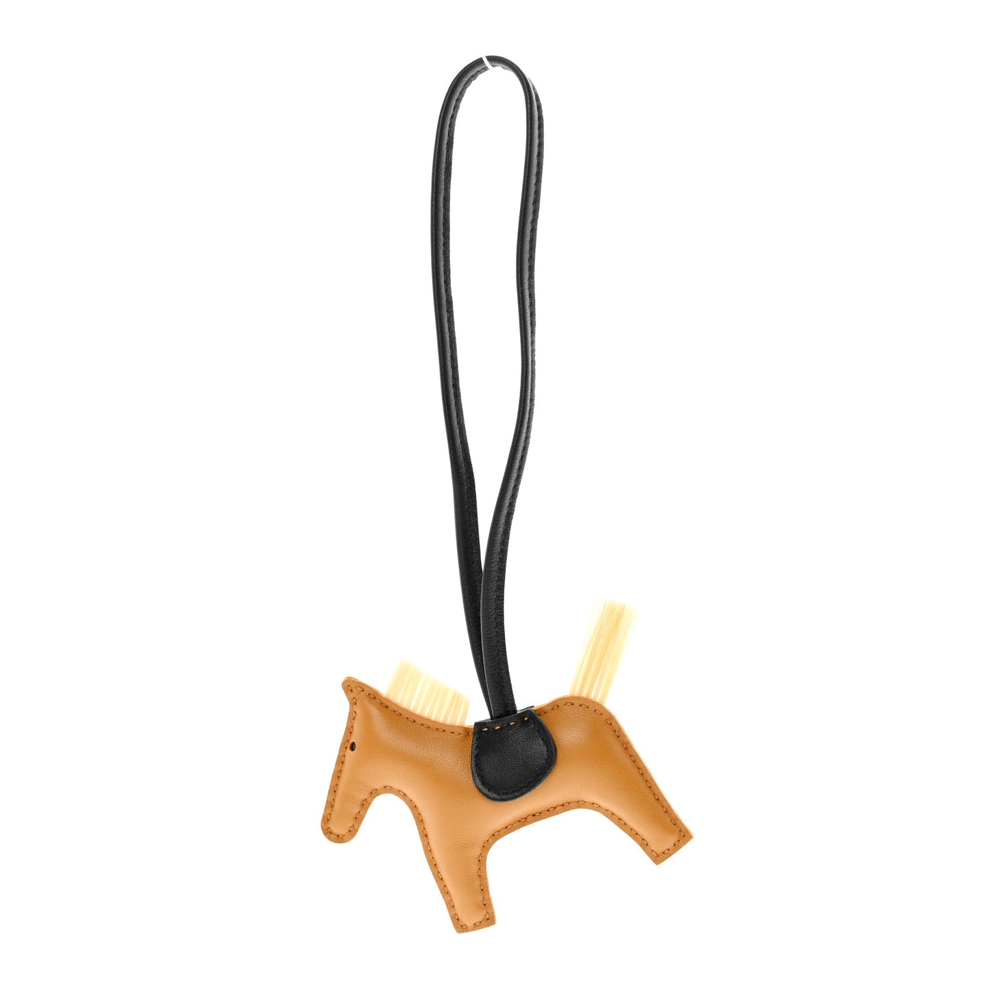 Milo Lambskin Horse Hair Grigri Rodeo Bag Charm PM Sesame Craie Black