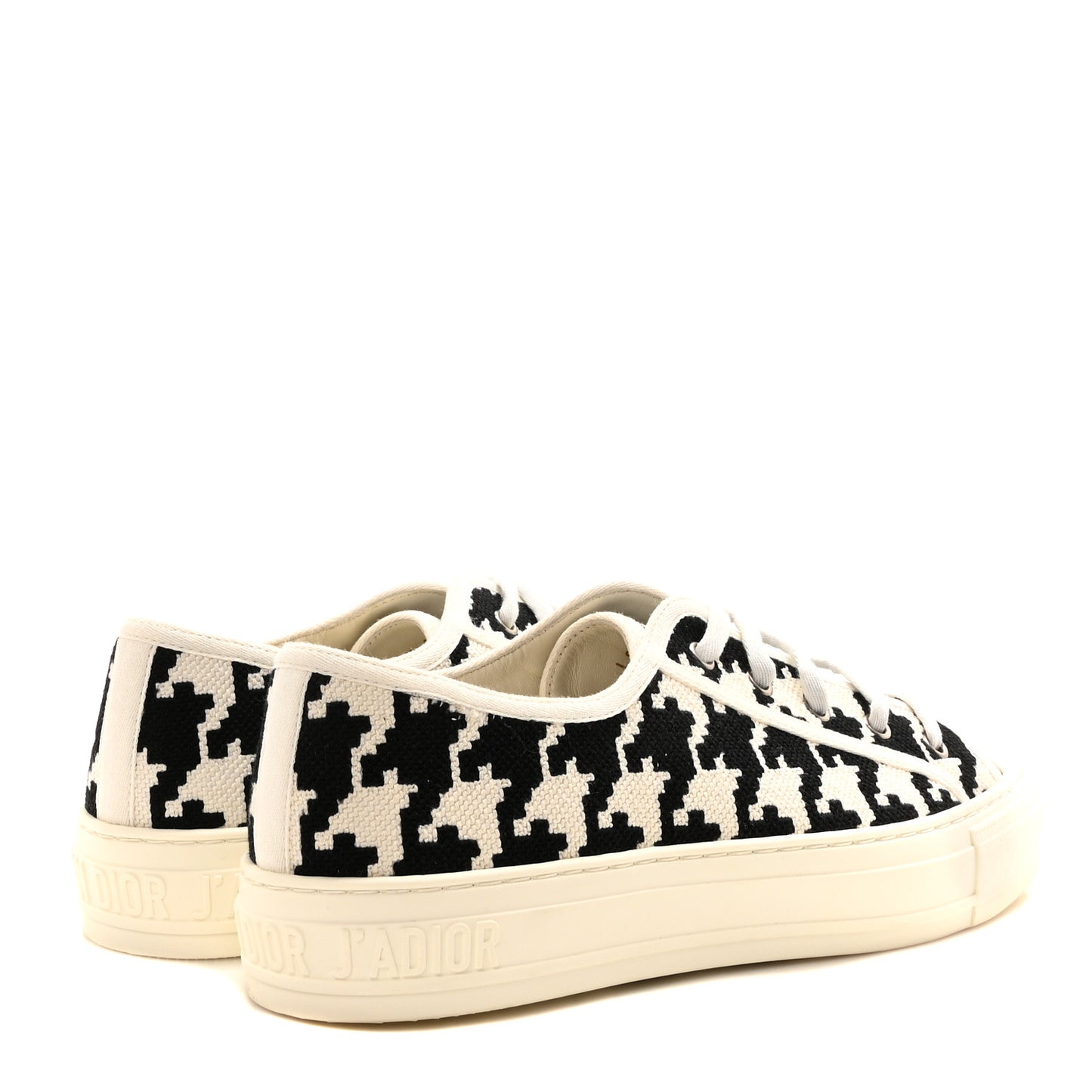 Canvas Macro Houndstooth Embroidered Womens Walk'N'Dior Low Top Sneakers 40 White Black