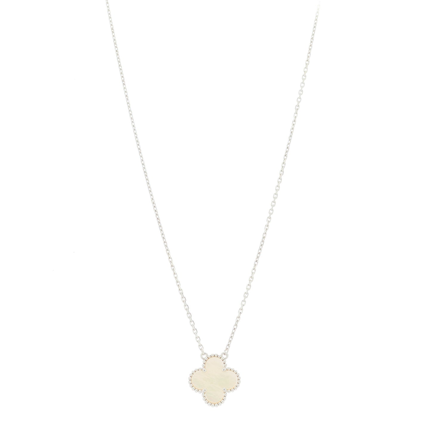 18K White Gold Mother of Pearl Vintage Alhambra Pendant Necklace