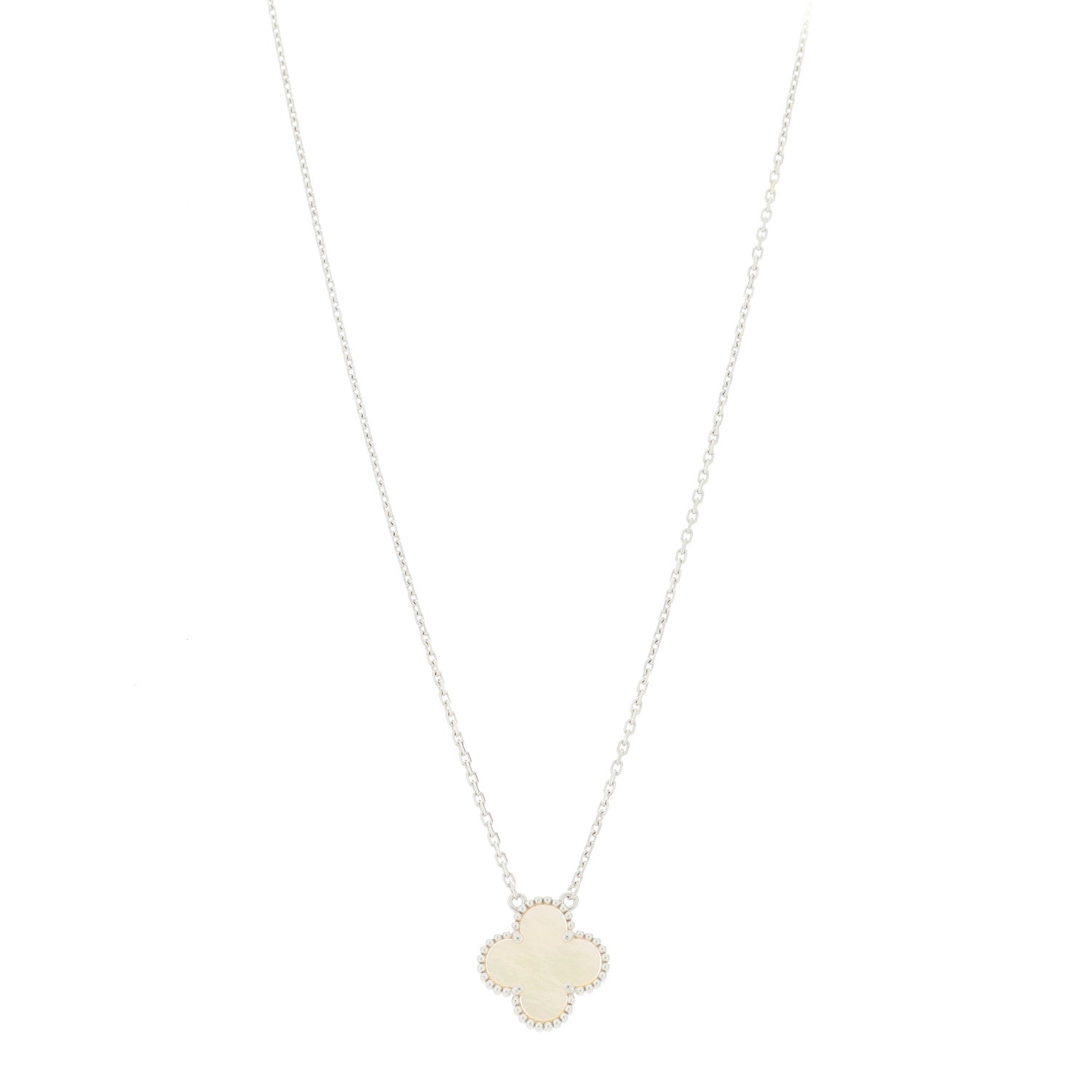 Van Cleef & Arpels 18K White Gold Mother of Pearl Vintage Alhambra Pendant Necklace 1 of 5