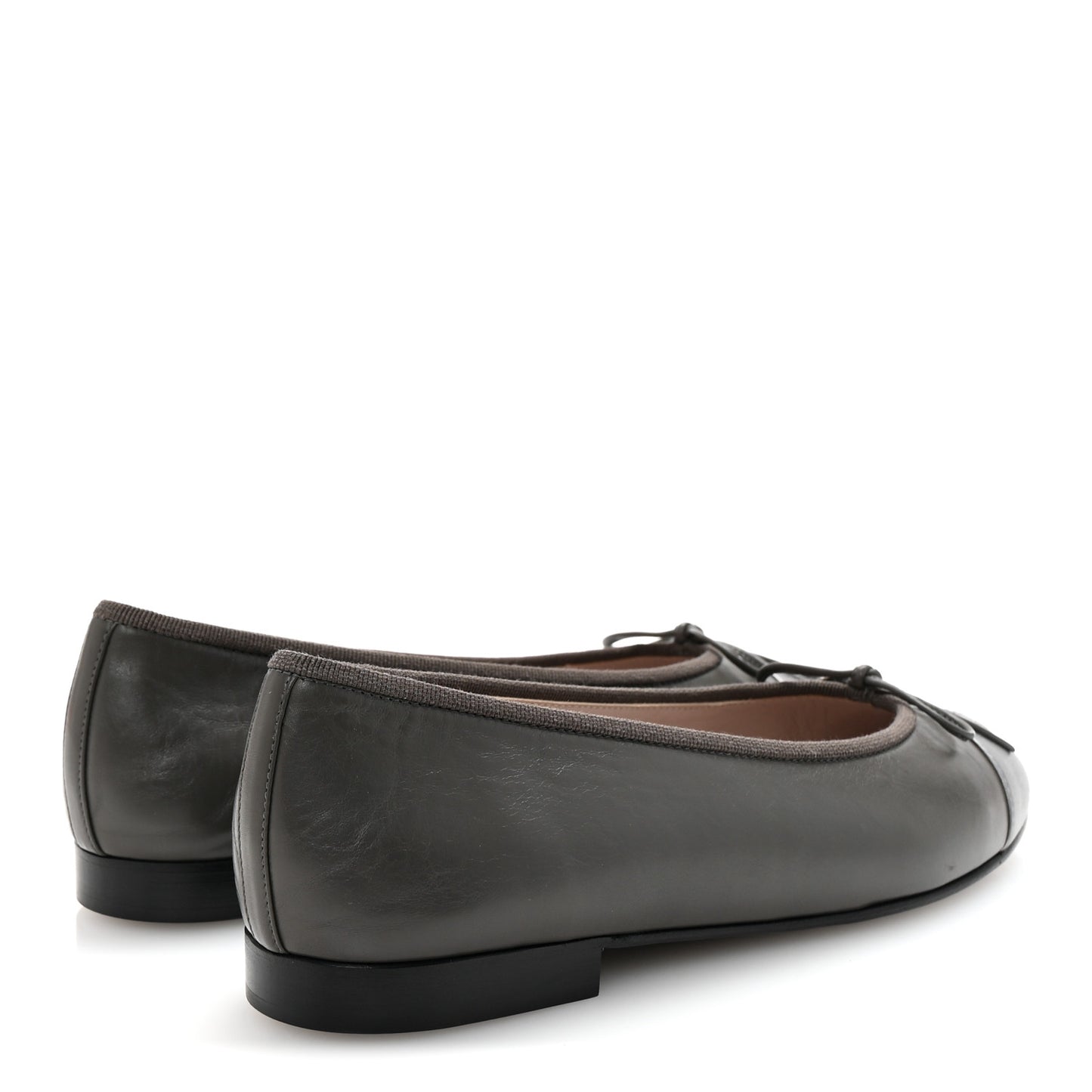 Calfskin Metallic Goatskin CC Cap Toe Ballerina Flats 37.5 Gris Argent
