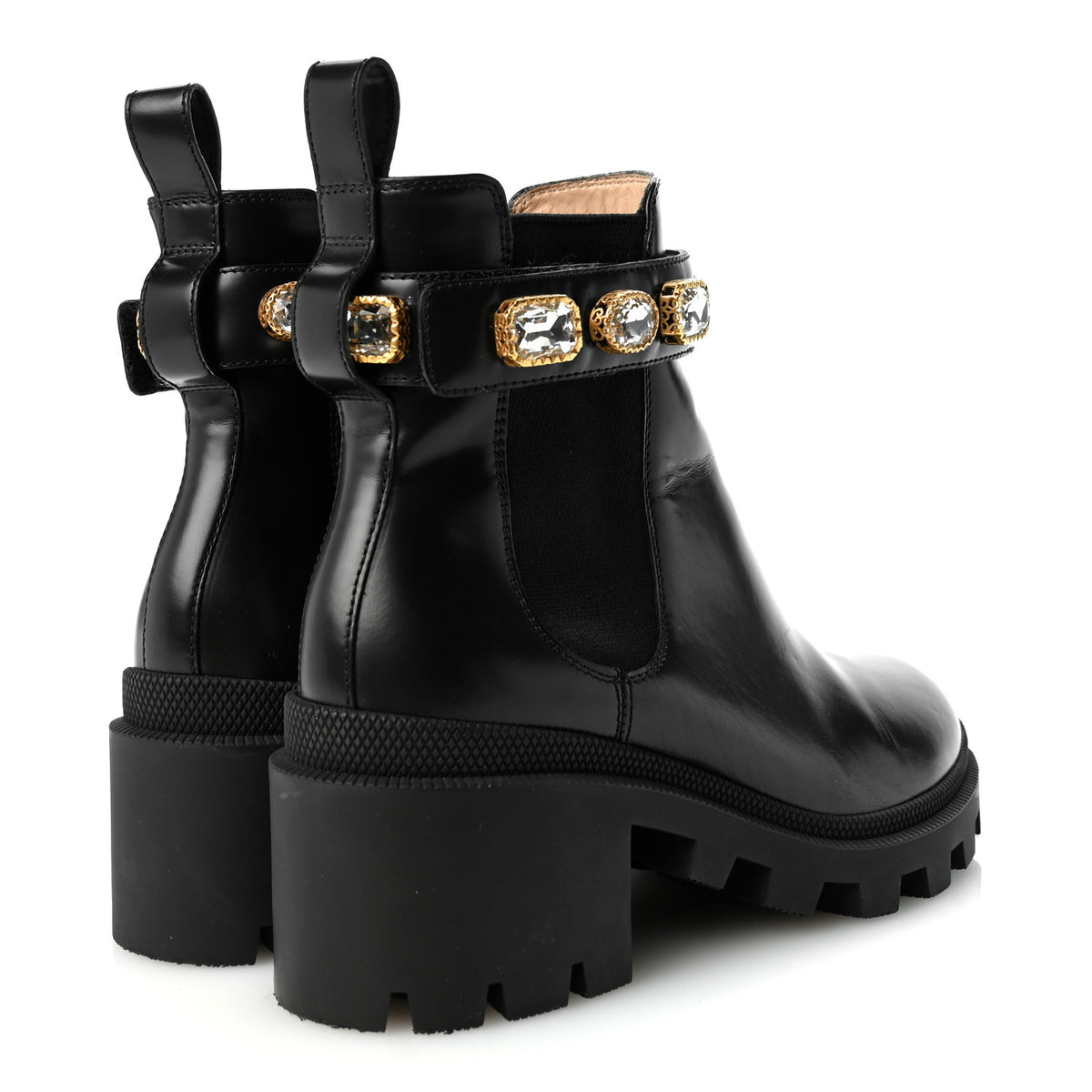 Calfskin Crystal GG Trip Chelsea Ankle Boots 36.5 Black