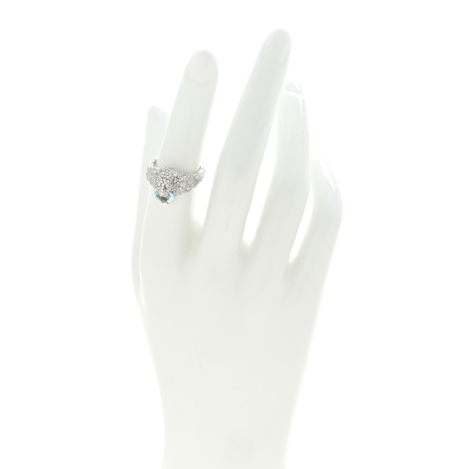 Gucci 18K White Gold Diamond Aquamarine Pave Lion Head Ring 52 6 2 of 4