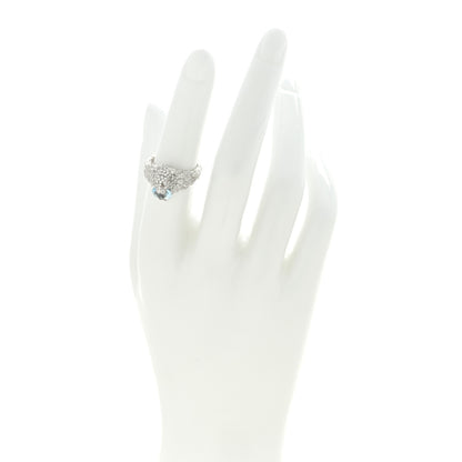 Gucci 18K White Gold Diamond Aquamarine Pave Lion Head Ring 52 6 2 of 4