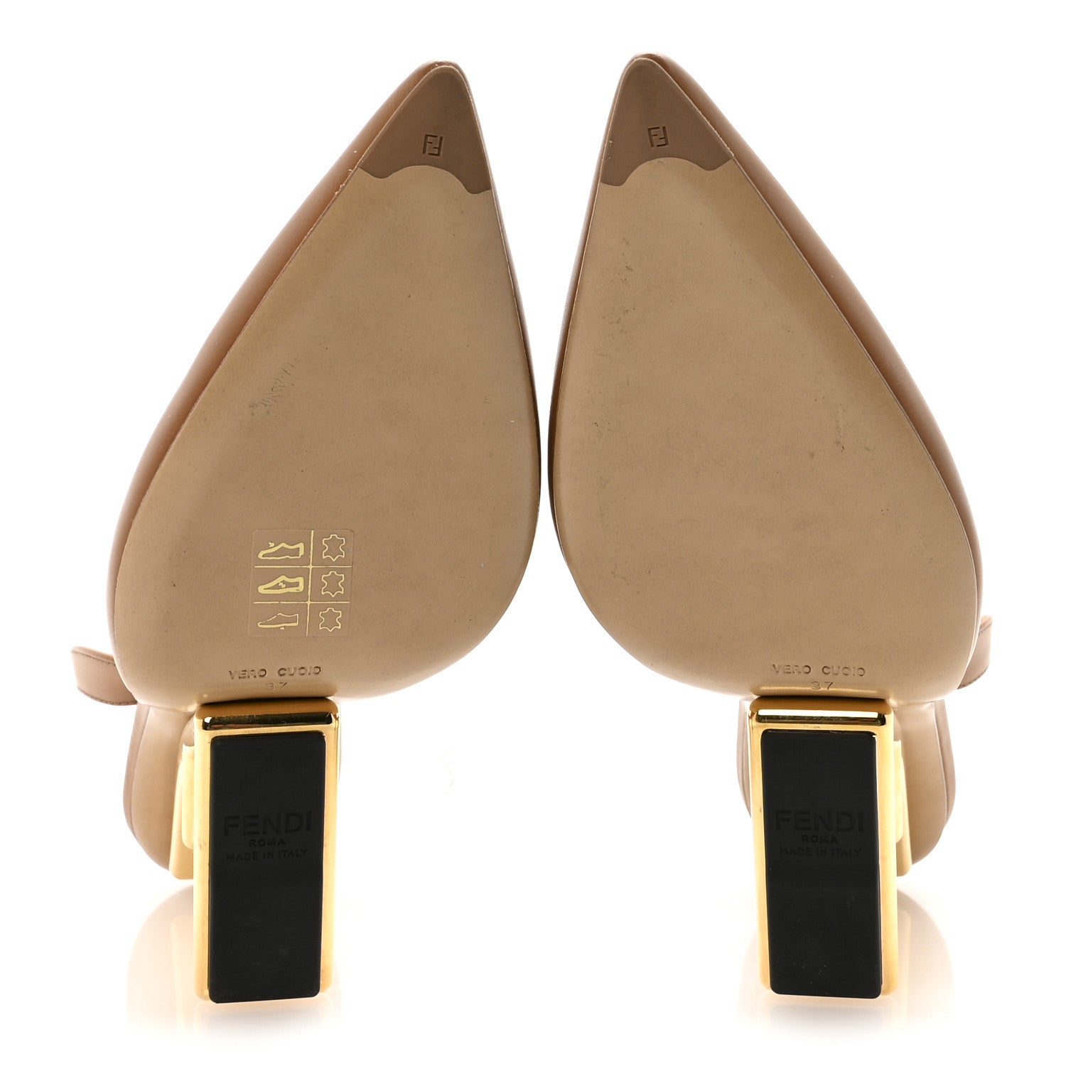 Fendi Vitello Fendi First 100mm Slingback Pumps 37 Caramello