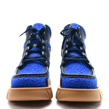 Gucci Casy Wool Quebec Calfskin Web Mens Interlocking G Lace Up Combat Boots 11 Blue China Blue 2 of 8