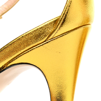 Gucci Metallic Nappa Crawford Knot Ankle Strap Sandals 37.5 Gold 10 of 11