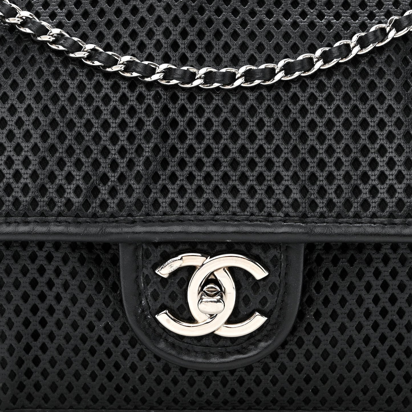 Metallic Perforated Calfskin Small Up In The Air Flap Black