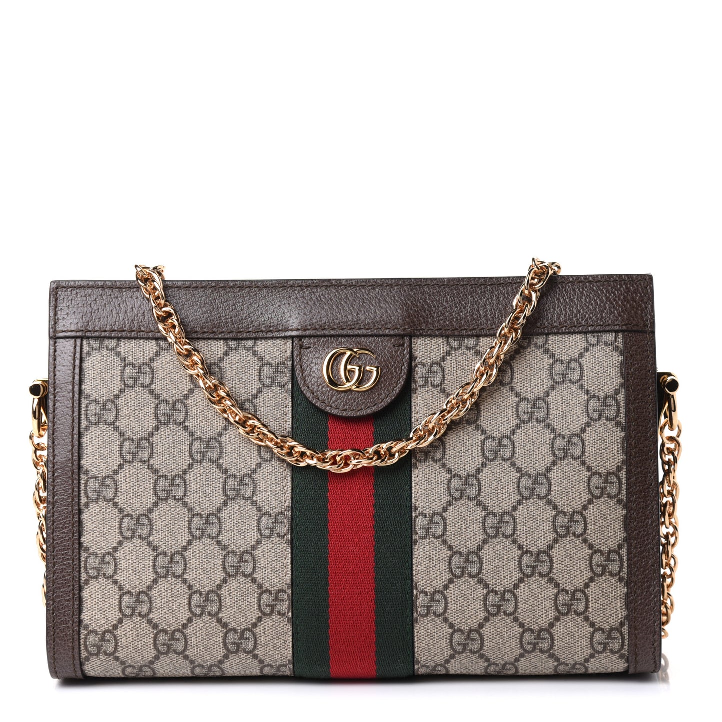GG Supreme Monogram Web Small Ophidia Chain Shoulder Bag Brown