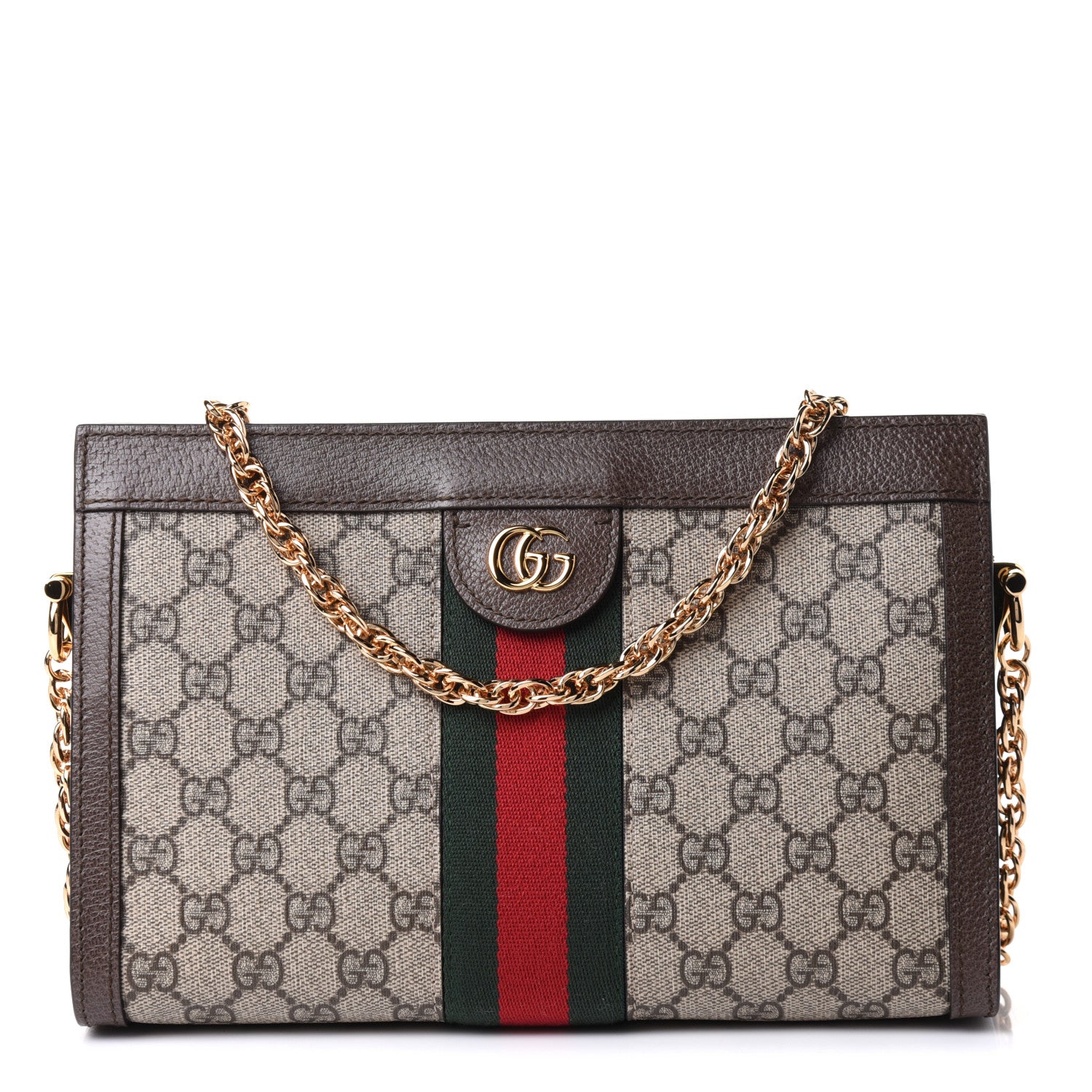 Gucci GG Supreme Monogram Web Small Ophidia Chain Shoulder Bag Brown 1 of 12