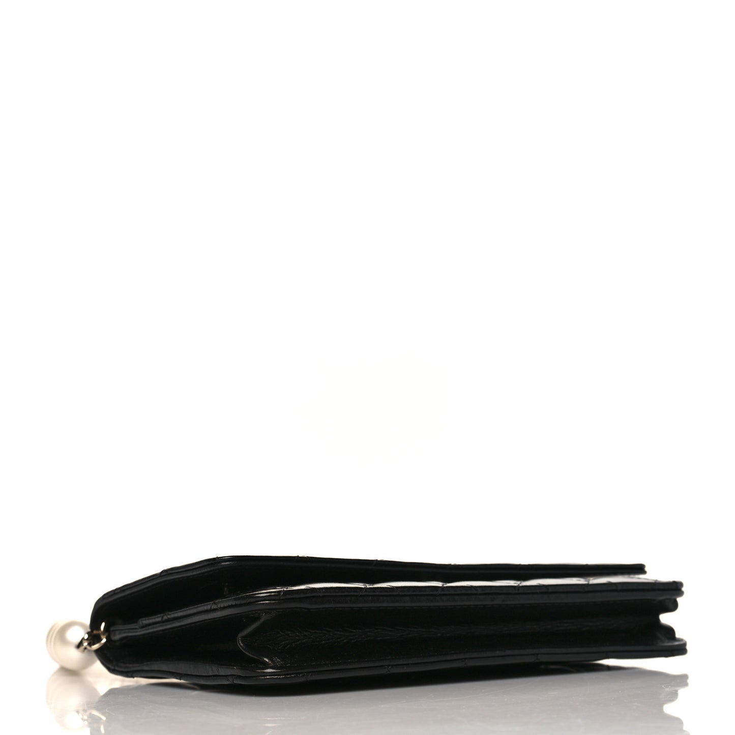 Lambskin Quilted Pearl Wallet On Chain WOC Black