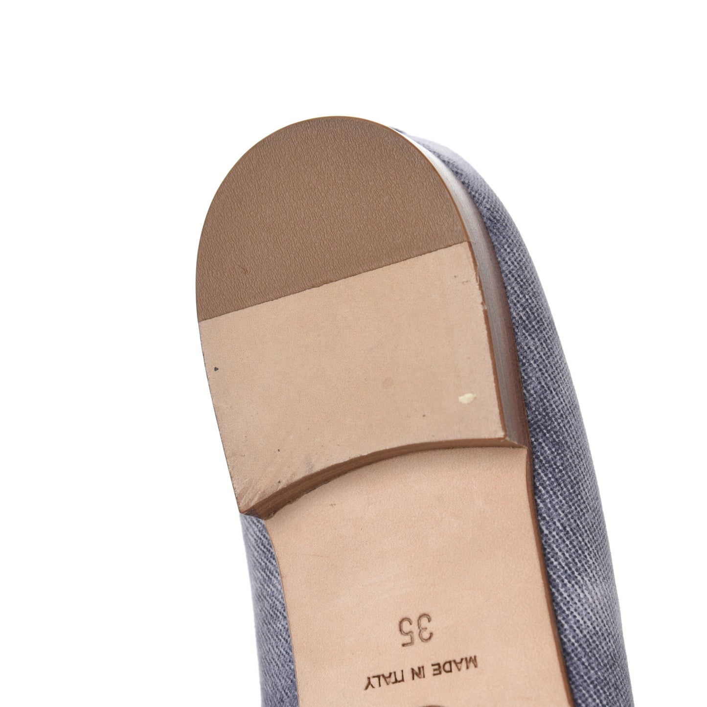 Satin Denim Goatskin CC Cap Toe Ballerina Flats 35 Blue