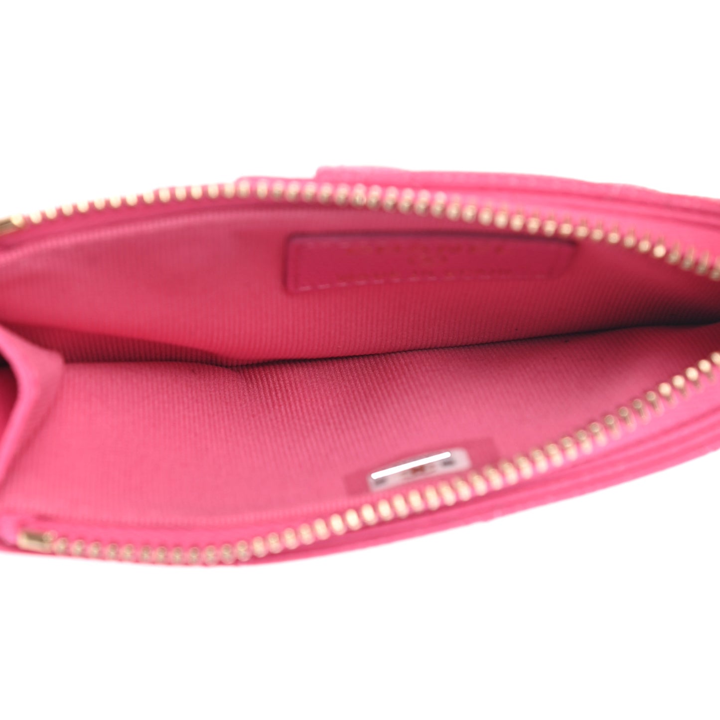 Caviar Quilted Flap Zip Card Holder Dark Pink
