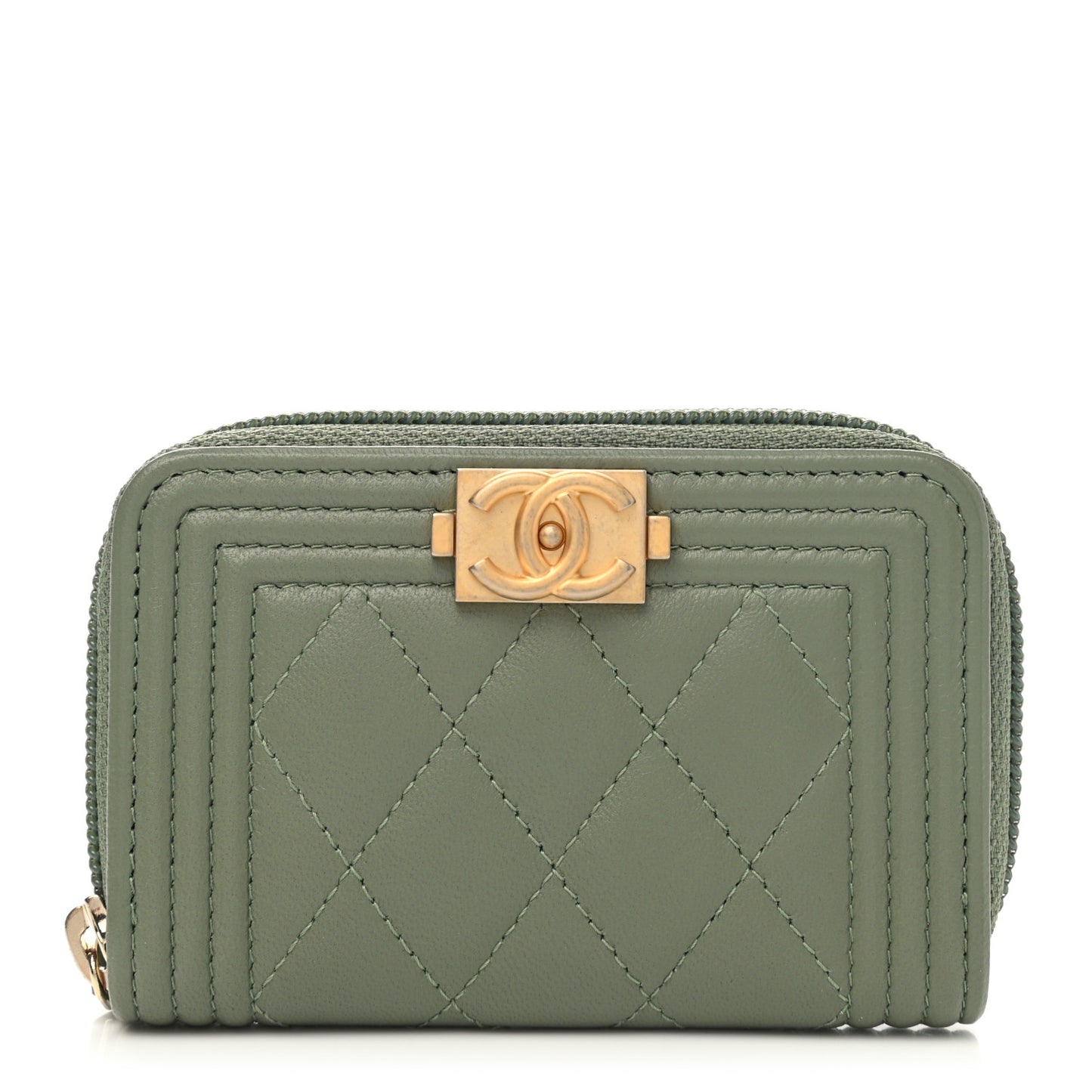Lambskin Quilted Boy Zip Around Coin Purse Wallet Light Green