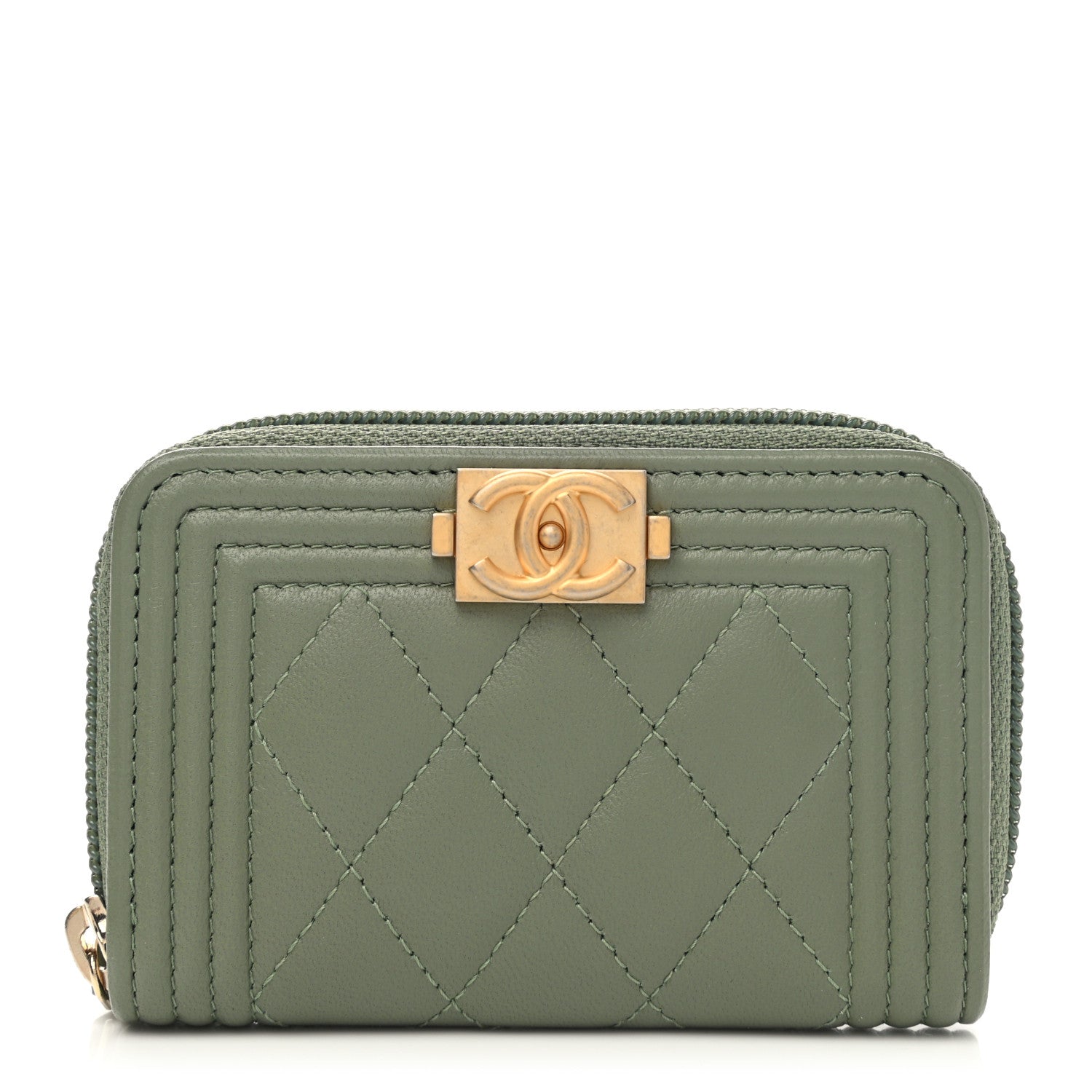 Chanel Lambskin Quilted Boy Zip Around Coin Purse Wallet Light Green 1 of 8