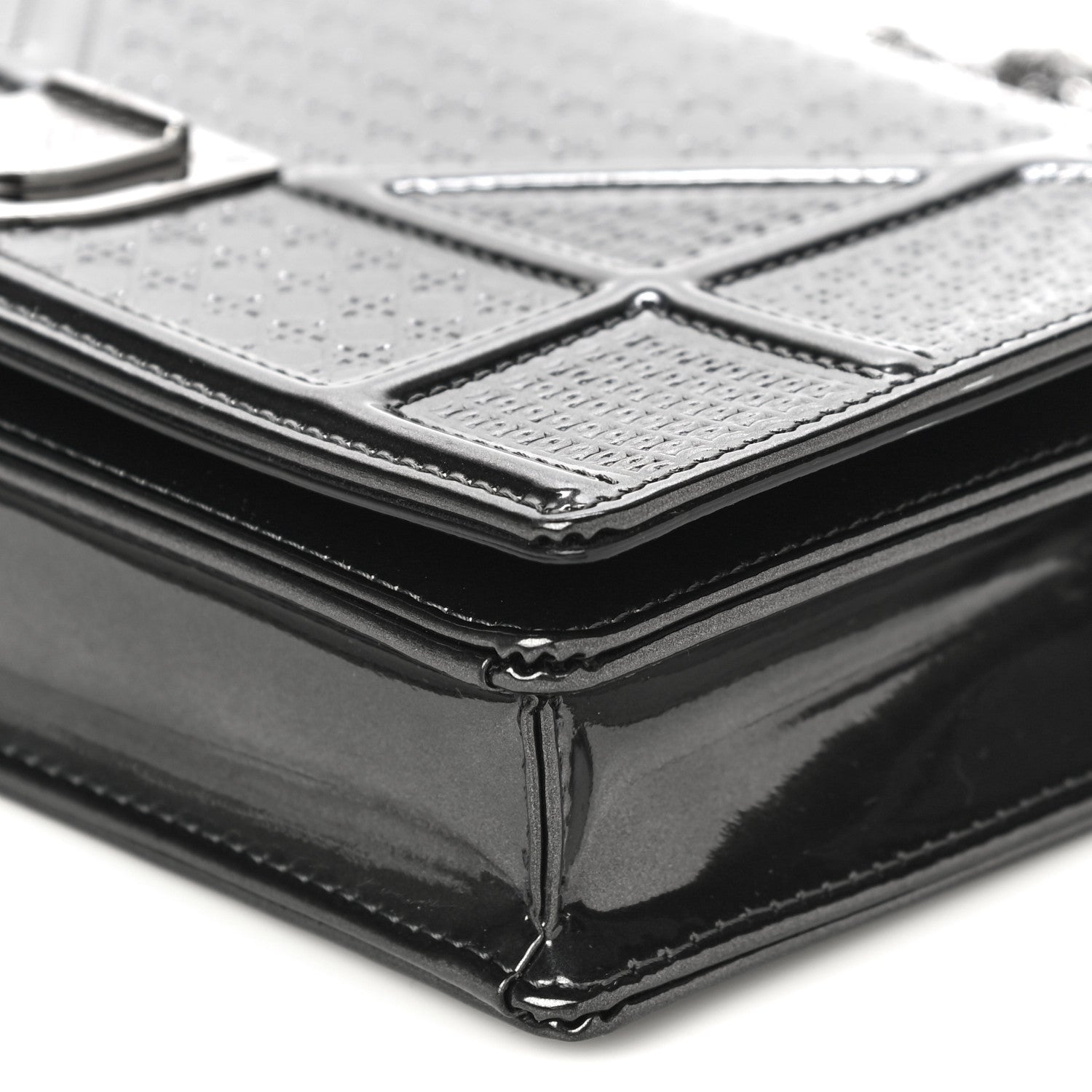 Christian Dior Metallic Patent Micro-Cannage Diorama Wallet on Chain Pouch Onyx Black 10 of 13