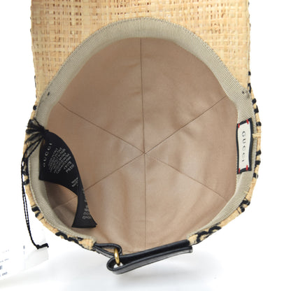 Gucci Raffia GG Monogram Elaphe Embroidered Aisha Baseball Hat M Ivory Black 7 of 7