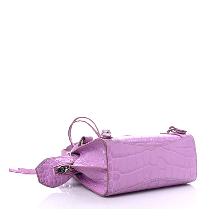 Balenciaga Calfskin Crocodile Embossed Neo Classic Silver Hardware Nano City Crossbody Lilac 4 of 14