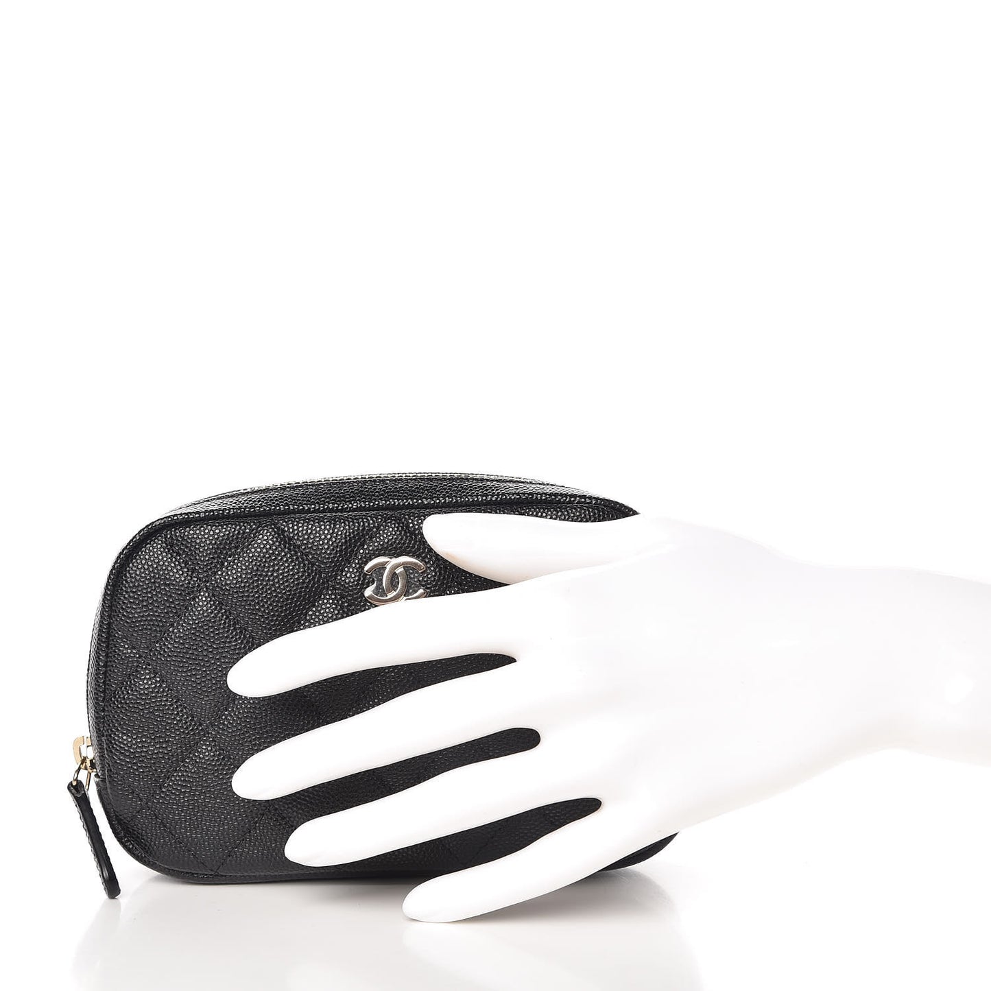 Caviar Quilted Small Curvy Pouch Cosmetic Case Black