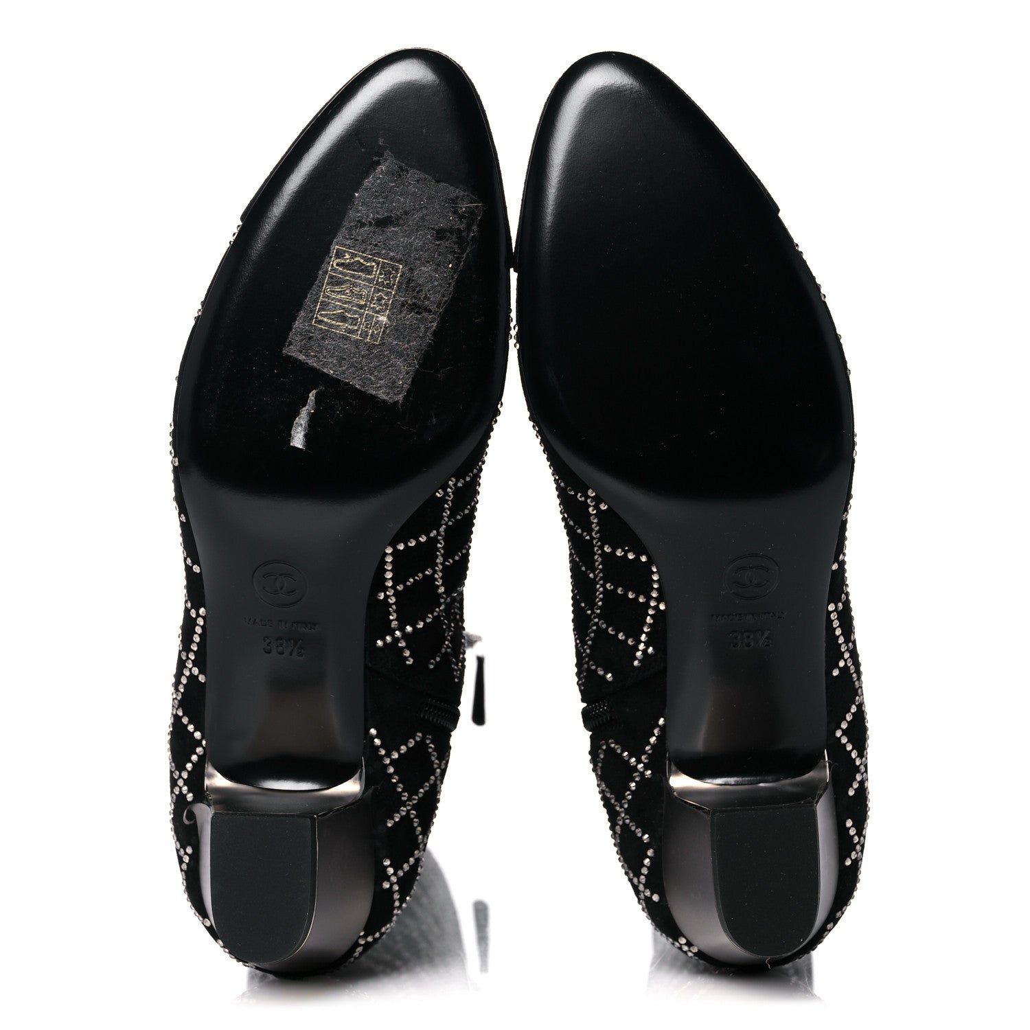 Chanel Kid Suede Strass Knee High Boots 38.5 Black 5 of 10