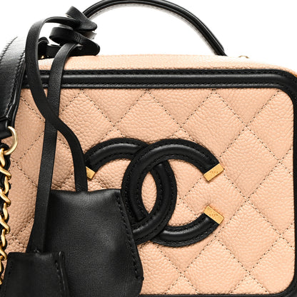 Chanel Caviar Quilted Small CC Filigree Vanity Case Beige Black 8 of 10
