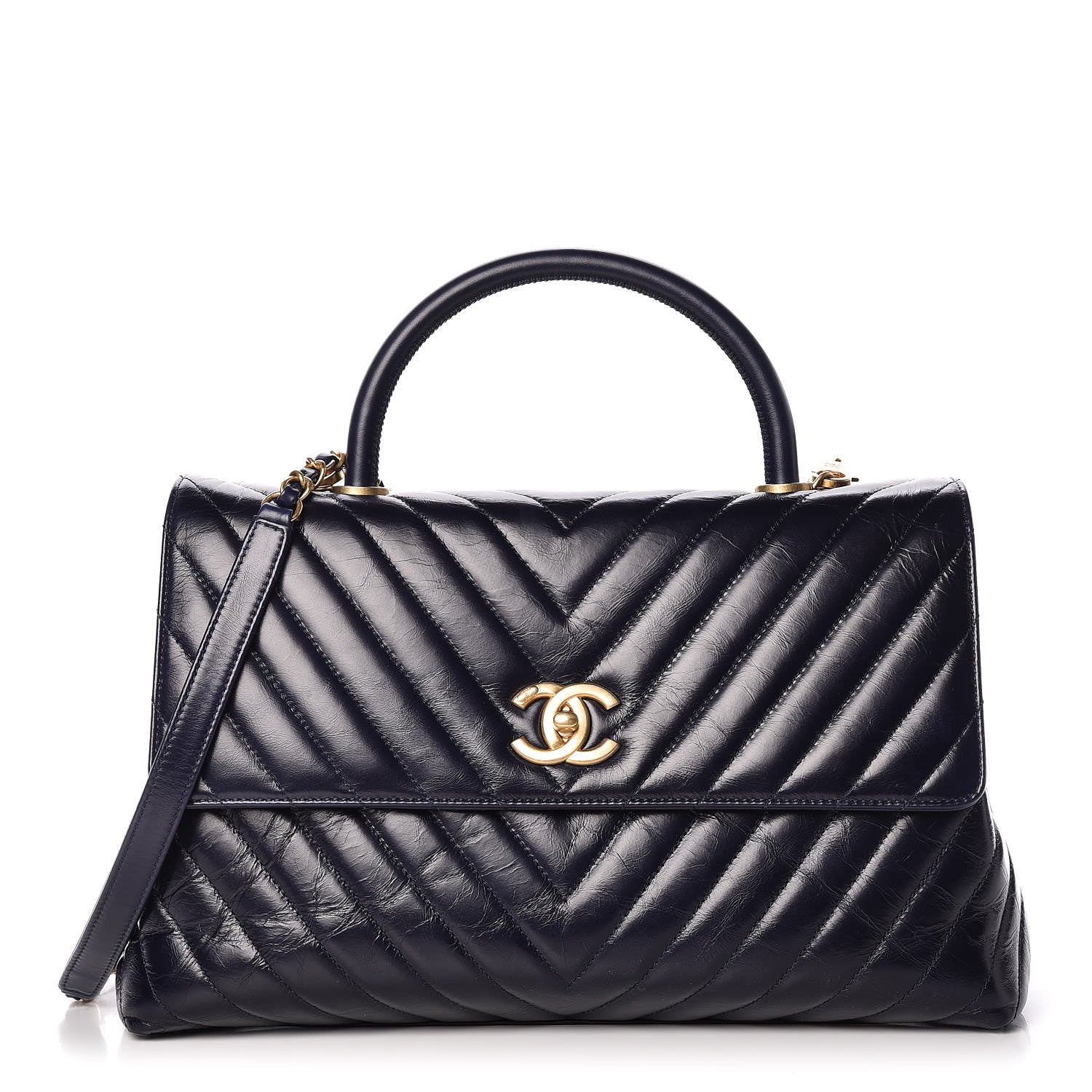 Chanel Calfskin Chevron Quilted Medium Coco Handle Flap Blue 1 of 10