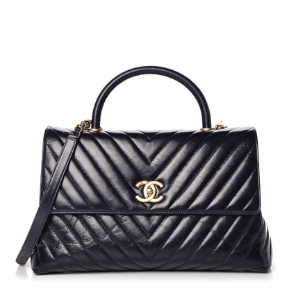 Chanel Calfskin Chevron Quilted Medium Coco Handle Flap Blue 1 of 10