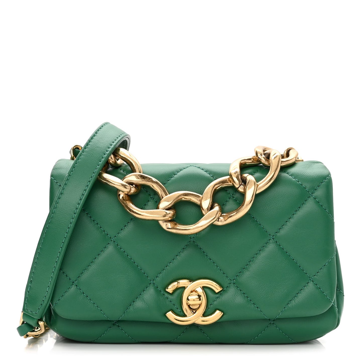 Lambskin Quilted Mini Color Match Flap Green