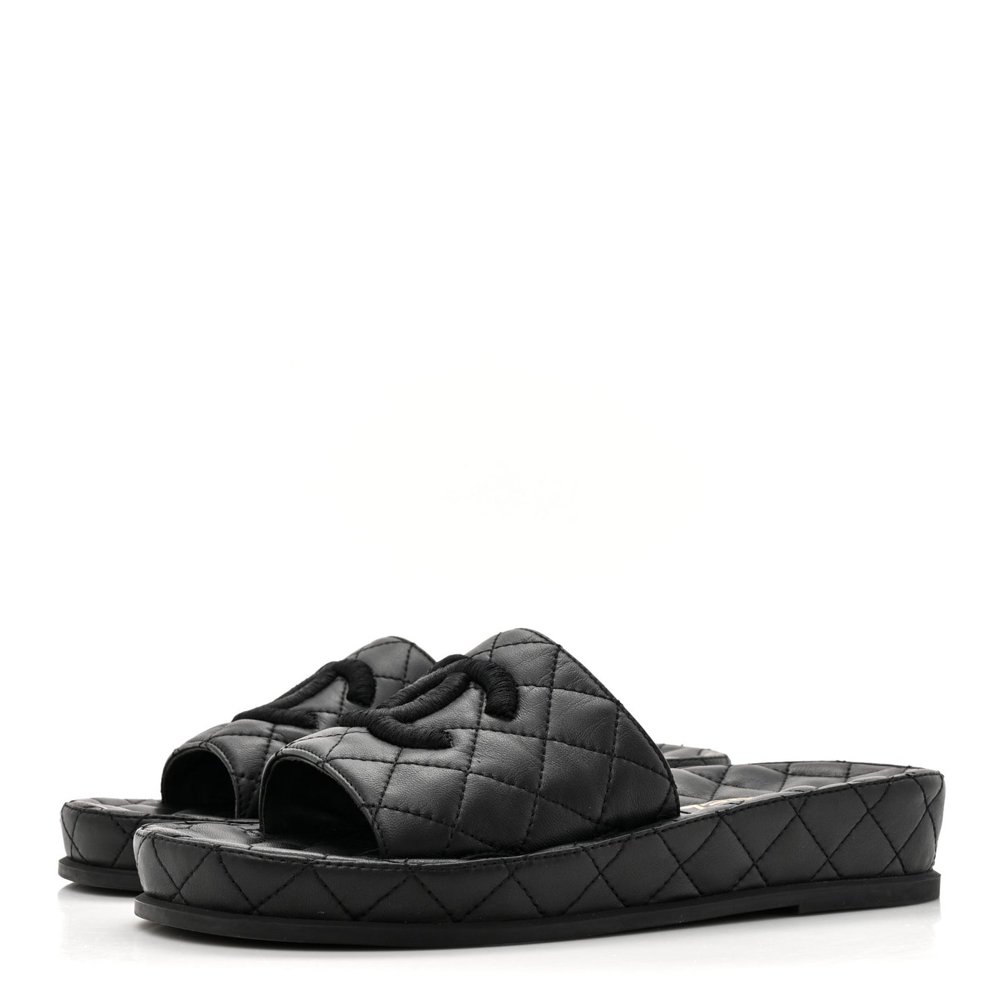 Lambskin Quilted CC Mules Sandals 38 Black