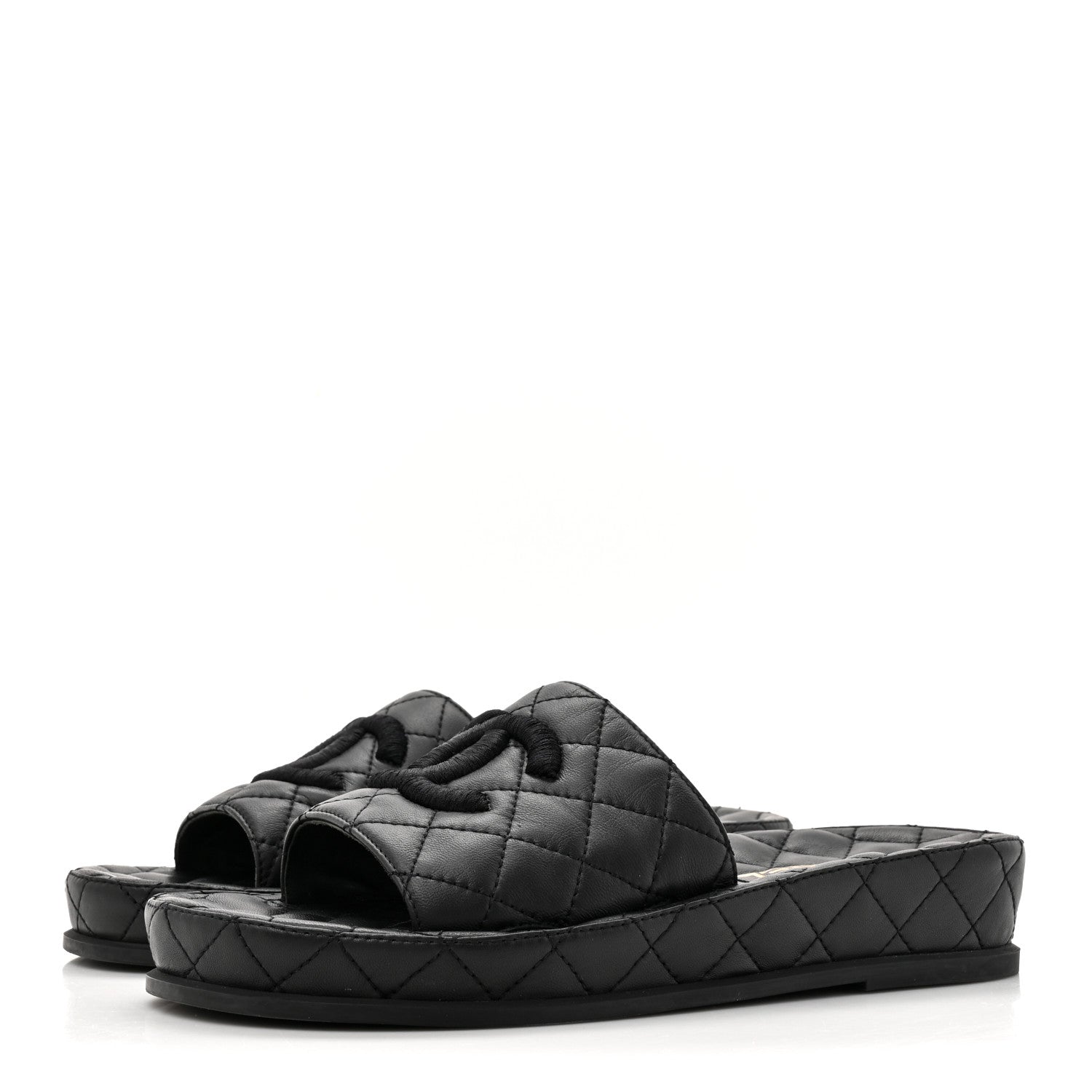 Chanel Lambskin Quilted CC Mules Sandals 38 Black 4 of 9